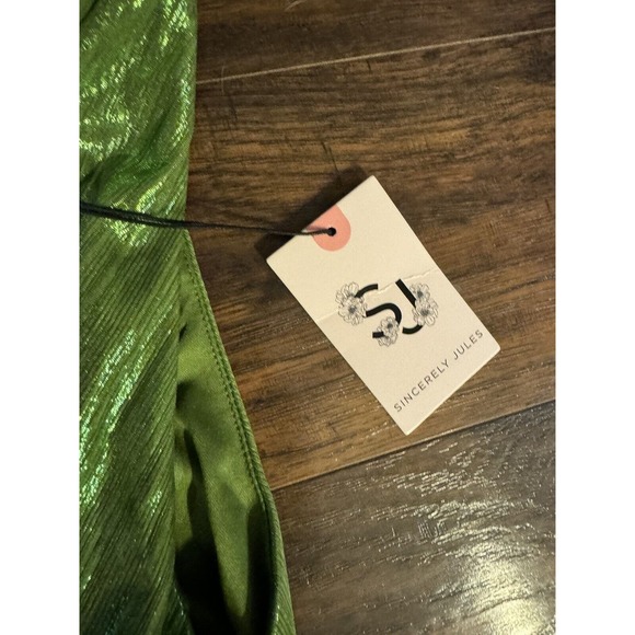 Sincerely Jules Green Metallic Maxi Party Dress Size Large - Picture 7 of 8